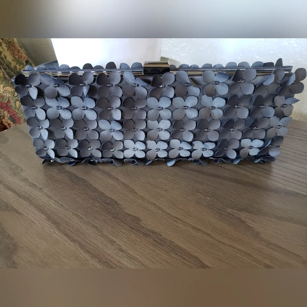 Sondra Roberts Gray flower Petals clutch Bag
